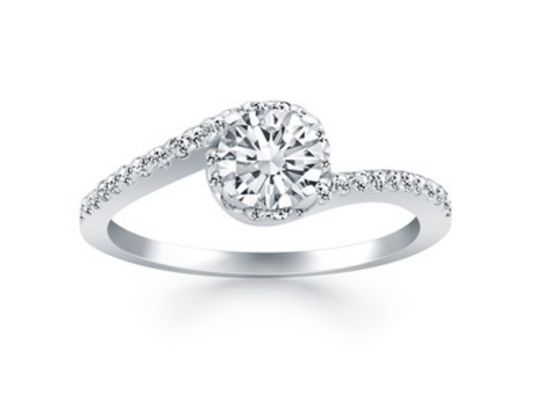 Bypass Swirl Diamond Halo Engagement Ring in 14k White Gold
