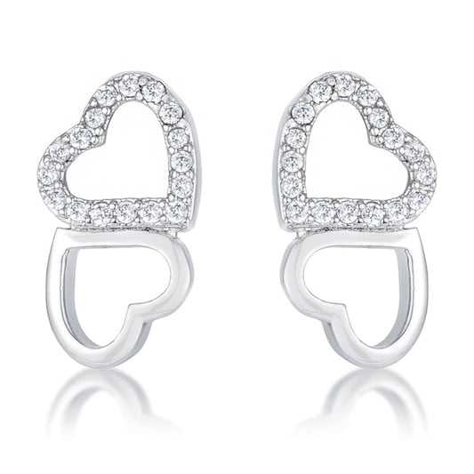 .17 Ct Melded Hearts Rhodium and CZ Stud Earrings
